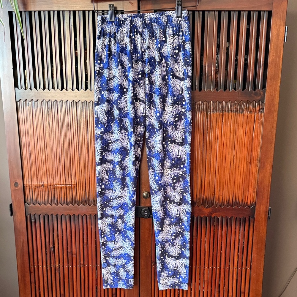 Blue Winter Patterned Warm Leggings